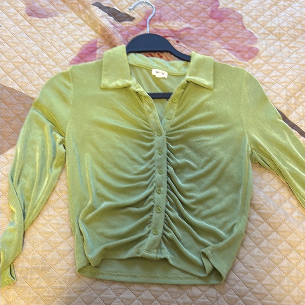 Garage Light Green Ruched Blouse